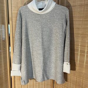 Lands' End Cream Grey Cowl Neck Knit Sweater 1X